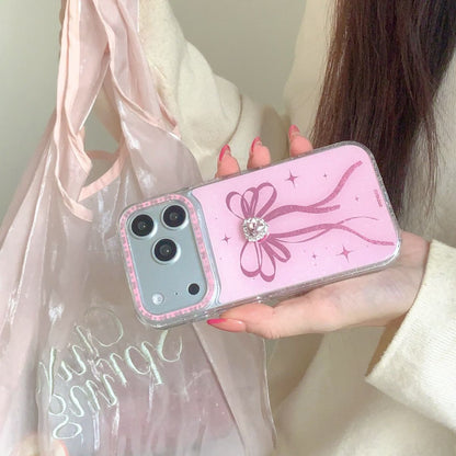 Cute Pink Bow Glitter Phone Cover – Heart Crystal Aesthetic Designer Case
