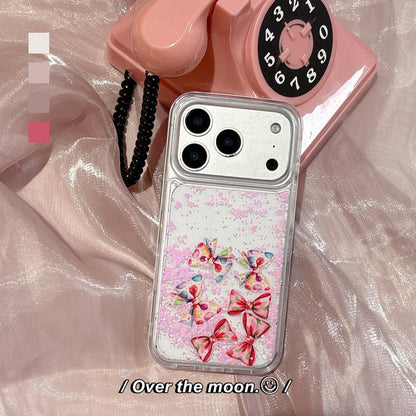 Cute Candy Bow Glitter Phone Cover – Aesthetic Transparent Designer Case