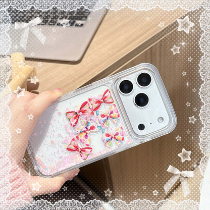 Cute Candy Bow Glitter Phone Cover – Aesthetic Transparent Designer Case