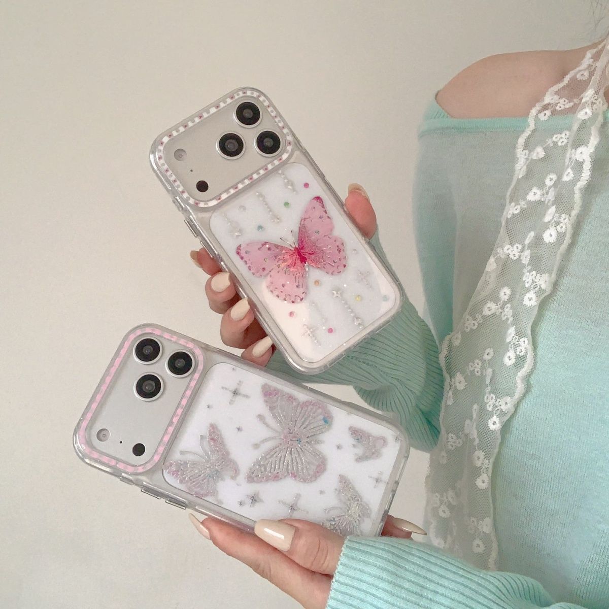 Butterfly Glitter Transparent Phone Cover – Cute Aesthetic Designer Case