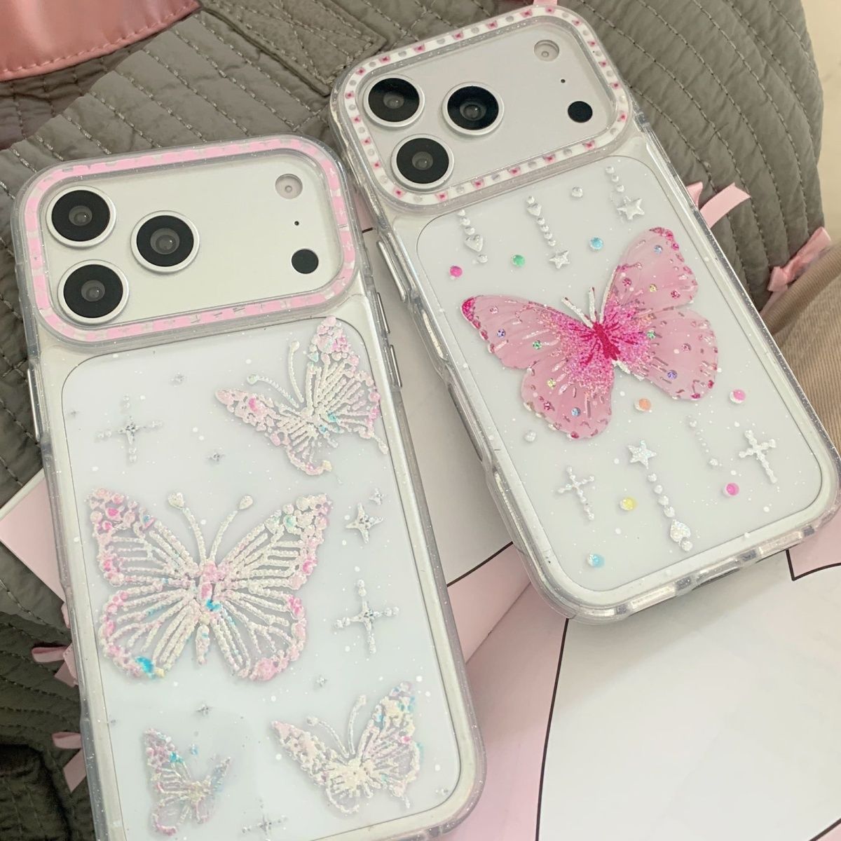 Butterfly Glitter Transparent Phone Cover – Cute Aesthetic Designer Case