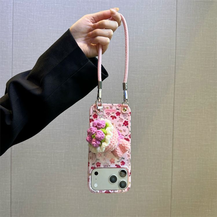 Cute Floral Strap Phone Cover – Pink Flower Aesthetic Designer Case