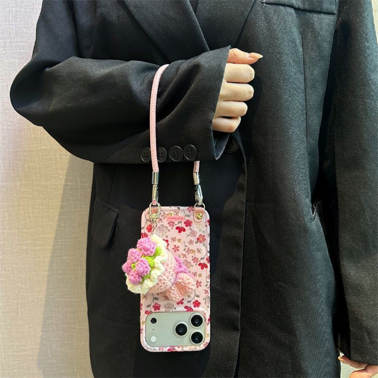 Cute Floral Strap Phone Cover – Pink Flower Aesthetic Designer Case