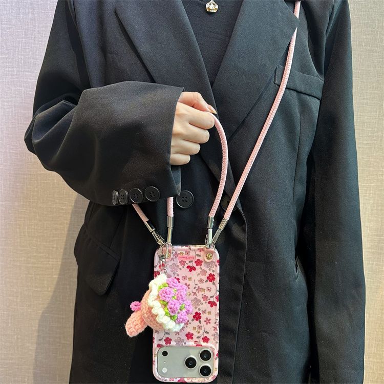 Cute Floral Strap Phone Cover – Pink Flower Aesthetic Designer Case