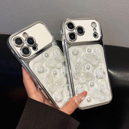 Luxury Pearl Butterfly Phone Cover – Silver Aesthetic Designer Case