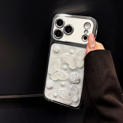 Luxury Pearl Butterfly Phone Cover – Silver Aesthetic Designer Case