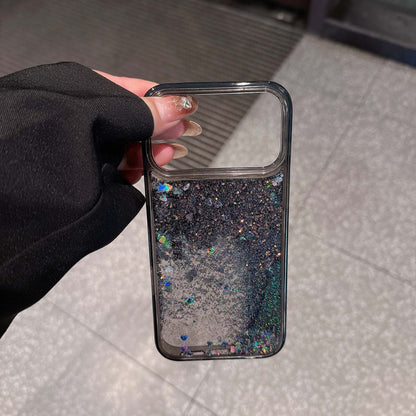 Black Glitter Liquid Phone Cover – Shiny Heart Aesthetic Designer Case