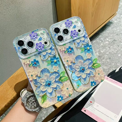 Blue Floral Crystal Designer Phone Cover – Premium Aesthetic Flower Case