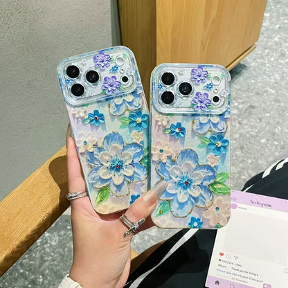 Blue Floral Crystal Designer Phone Cover – Premium Aesthetic Flower Case