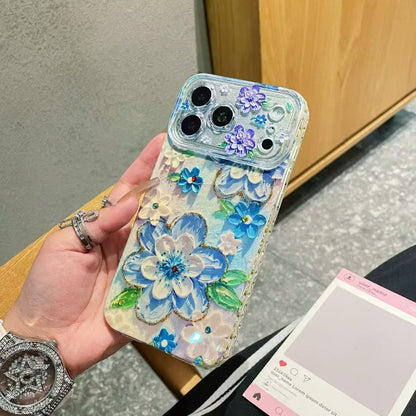 Blue Floral Crystal Designer Phone Cover – Premium Aesthetic Flower Case