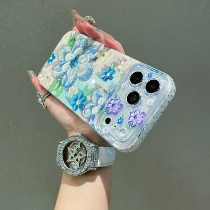 Blue Floral Crystal Designer Phone Cover – Premium Aesthetic Flower Case