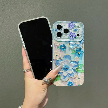 Blue Floral Crystal Designer Phone Cover – Premium Aesthetic Flower Case