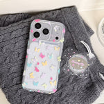 Cute Butterfly Glitter MagSafe iPhone Case | Transparent Shockproof Magnetic Protective Cover for iPhone