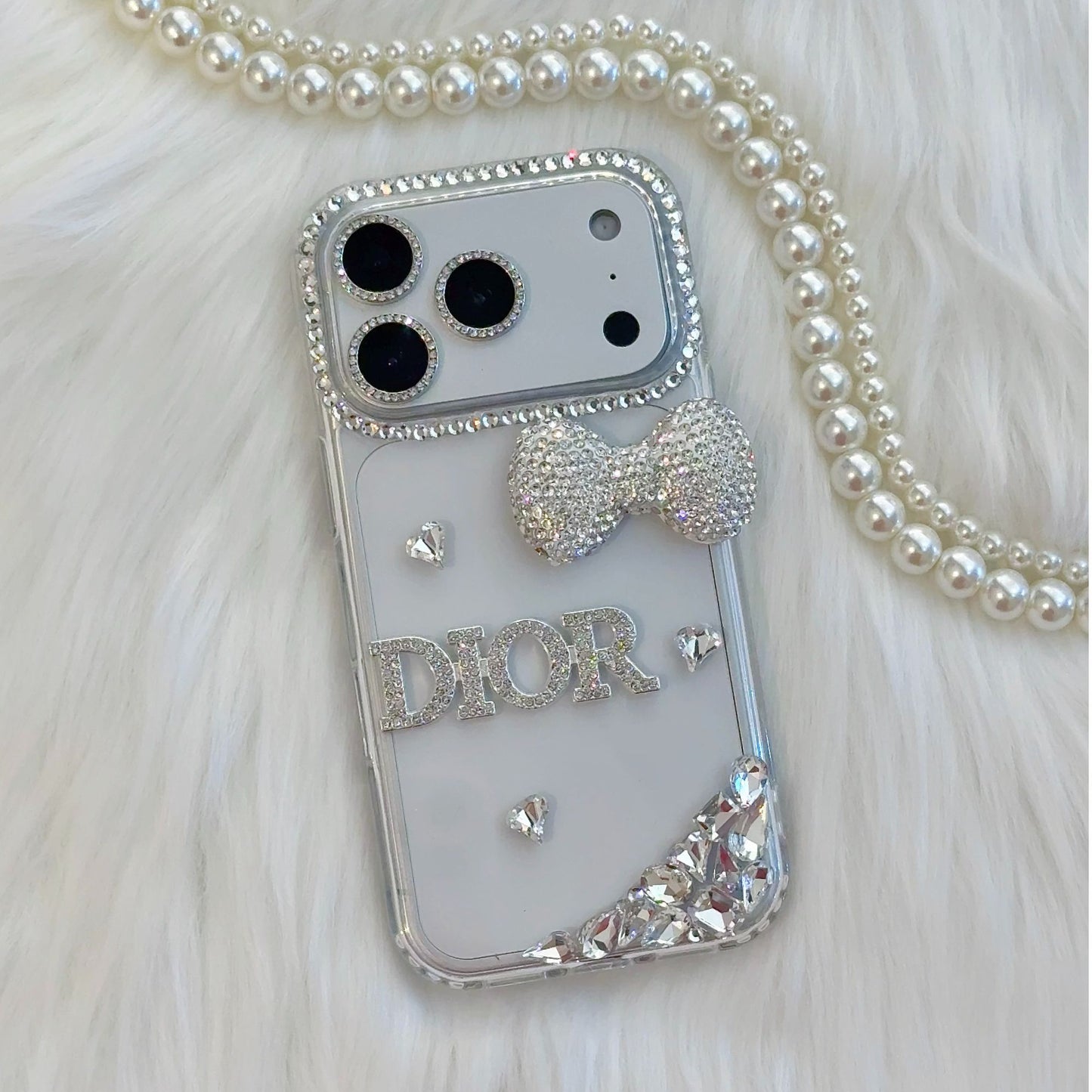 Luxury Crystal Bow Phone Cover – Glitter Designer Aesthetic Case