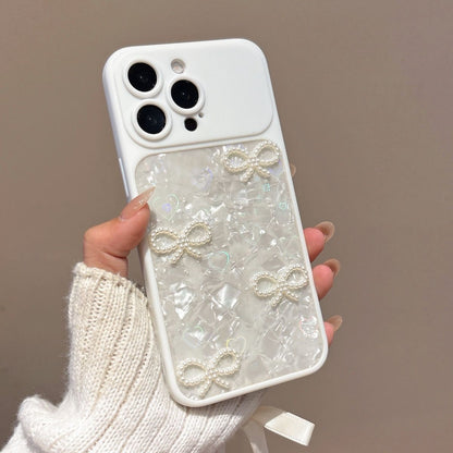Pearl Bow Glitter Phone Cover – Luxury Heart Aesthetic Designer Case