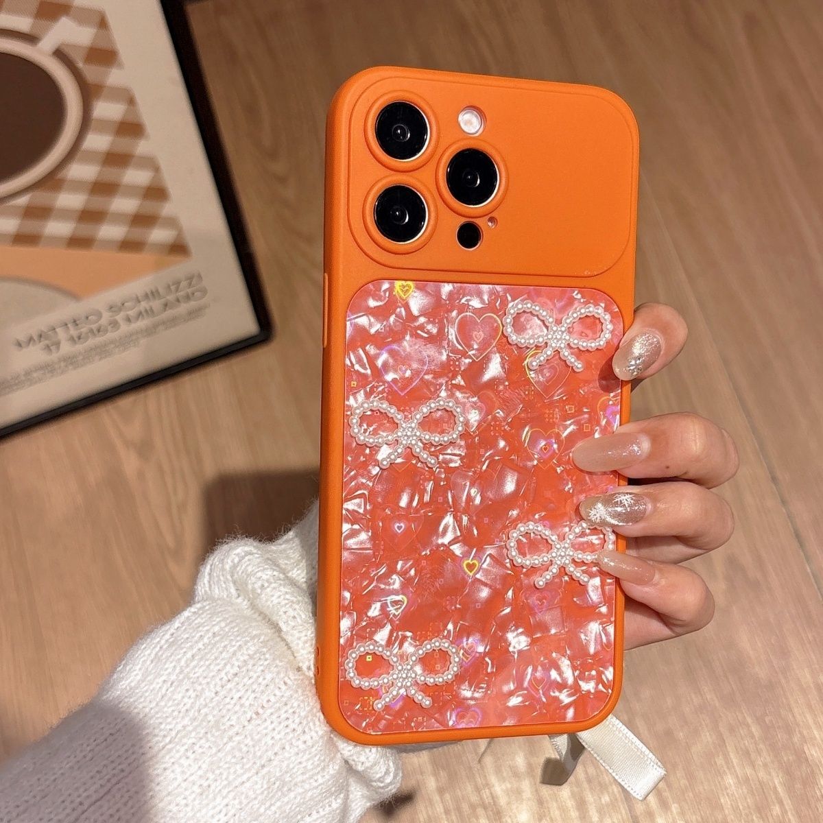 Pearl Bow Glitter Phone Cover – Luxury Heart Aesthetic Designer Case