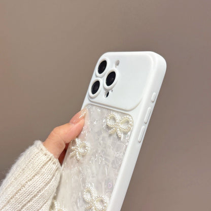 Pearl Bow Glitter Phone Cover – Luxury Heart Aesthetic Designer Case