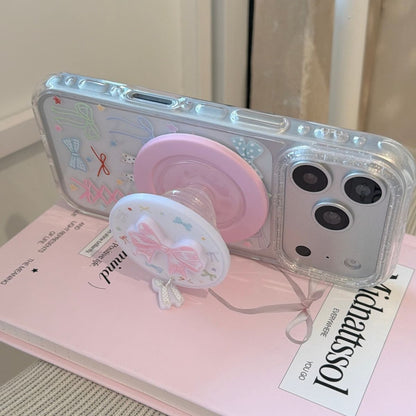 Cute Bow Aesthetic Phone Cover with Grip – Pastel Transparent Designer Case