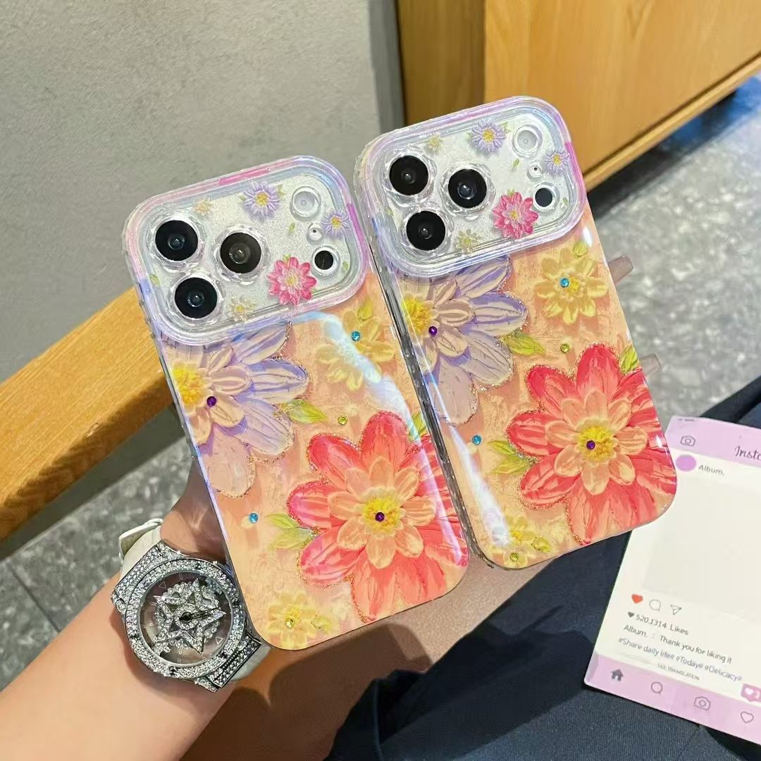 Floral Crystal Aesthetic Phone Cover – Luxury Flower Designer Case