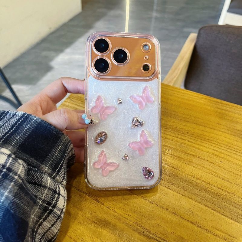 Cute Pink Butterfly Transparent Mobile Cover – Soft Aesthetic Floral Case