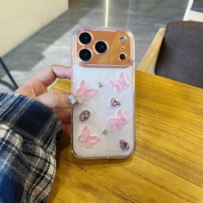 Cute Pink Butterfly Transparent Mobile Cover – Soft Aesthetic Floral Case