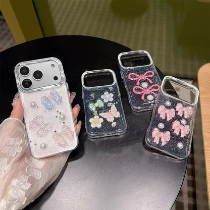 Cute Bow & Butterfly Transparent Mobile Cover – Glitter Aesthetic Soft Case
