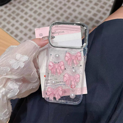 Cute Bow & Butterfly Transparent Mobile Cover – Glitter Aesthetic Soft Case