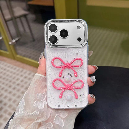 Cute Bow & Butterfly Transparent Mobile Cover – Glitter Aesthetic Soft Case