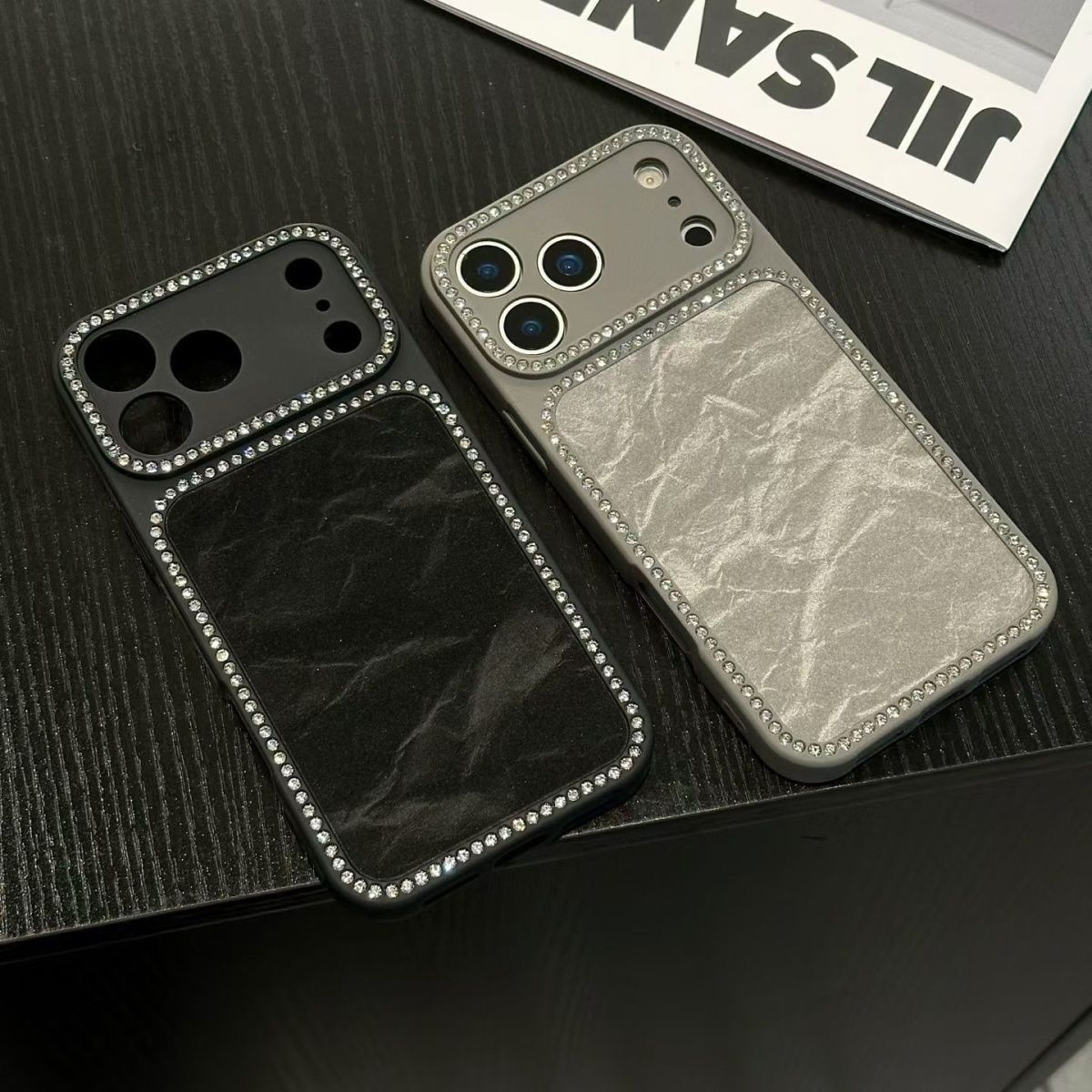 Luxury Matte Mobile Cover with Diamond Border – Premium Slim Designer Case
