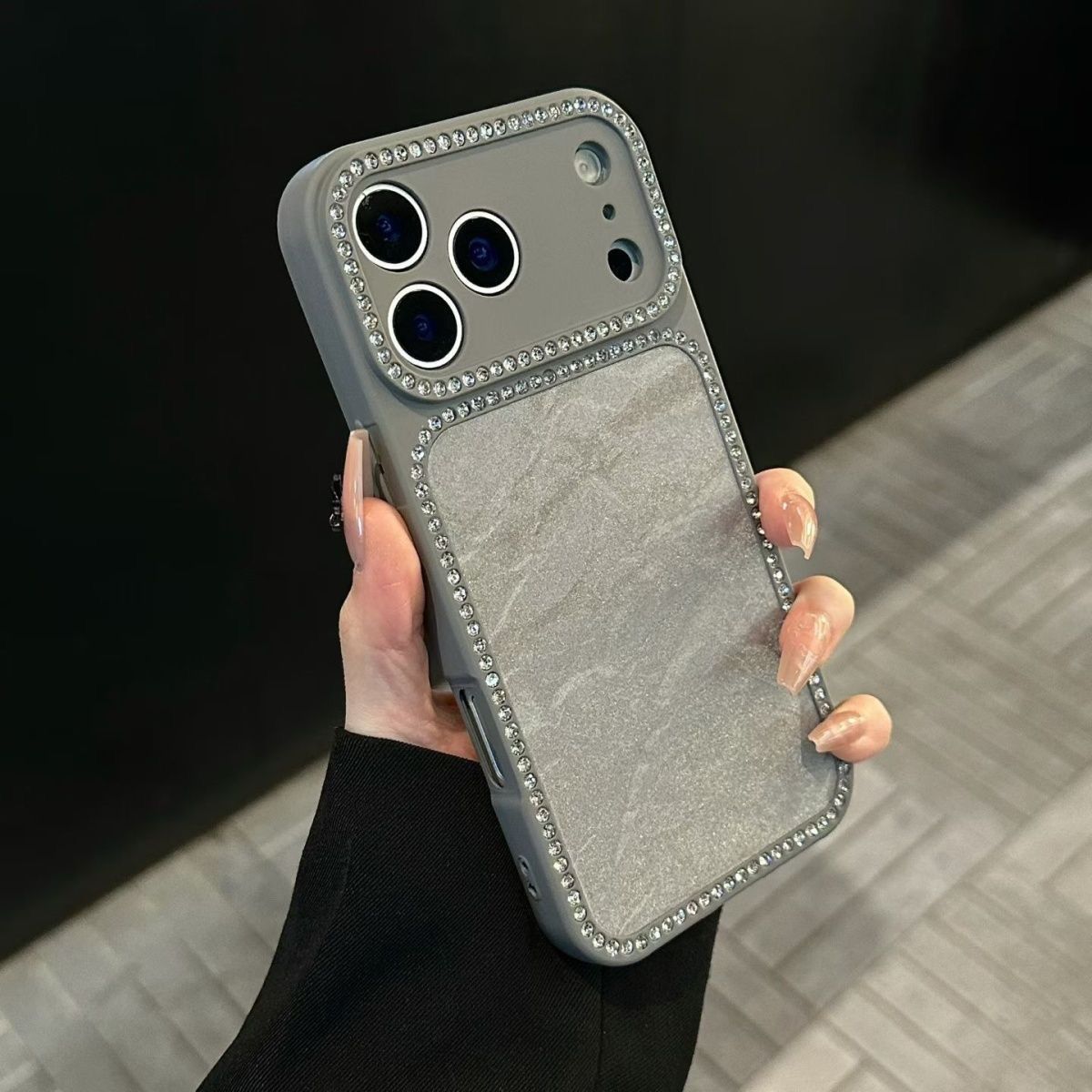 Luxury Matte Mobile Cover with Diamond Border – Premium Slim Designer Case