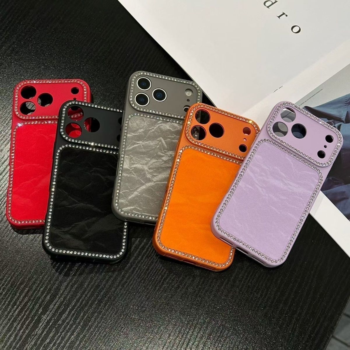 Luxury Matte Mobile Cover with Diamond Border – Premium Slim Designer Case