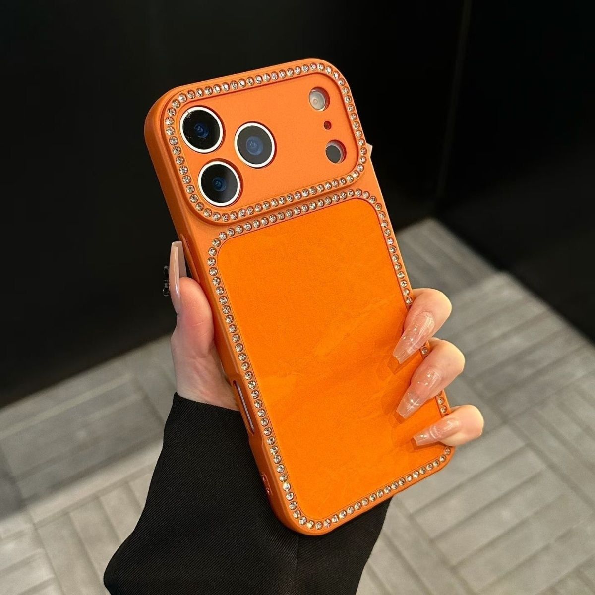 Luxury Matte Mobile Cover with Diamond Border – Premium Slim Designer Case