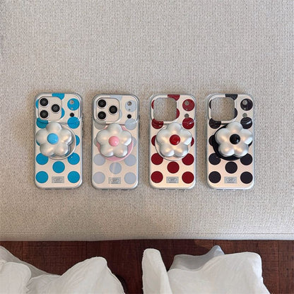 Cute Polka Dot Mobile Cover with 3D Flower Grip – Transparent Designer Case