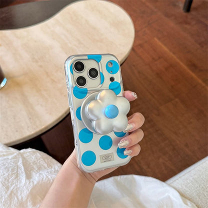Cute Polka Dot Mobile Cover with 3D Flower Grip – Transparent Designer Case