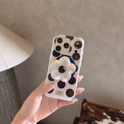 Cute Polka Dot Mobile Cover with 3D Flower Grip – Transparent Designer Case