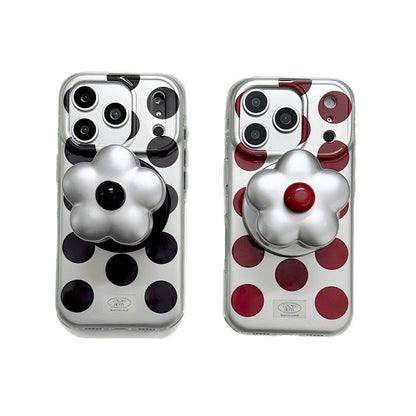 Cute Polka Dot Mobile Cover with 3D Flower Grip – Transparent Designer Case