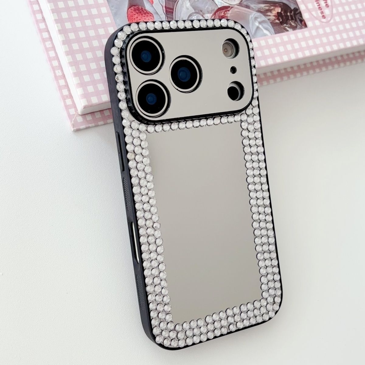 Luxury Mirror Mobile Cover with Diamond Border – Bling Designer Case