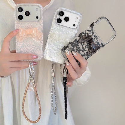 Transparent Lace Mobile Cover with Wrist Strap – Stylish Floral Designer Case