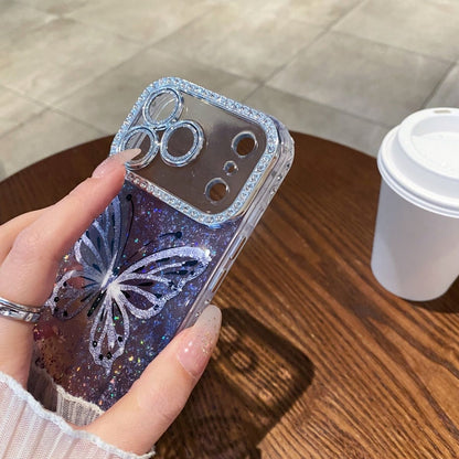 Butterfly Glitter Mobile Cover with Diamond Border – Transparent Designer Case