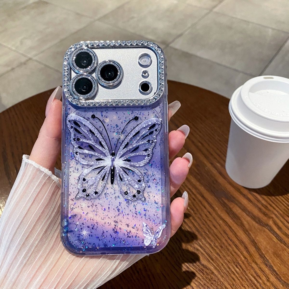 Butterfly Glitter Mobile Cover with Diamond Border – Transparent Designer Case