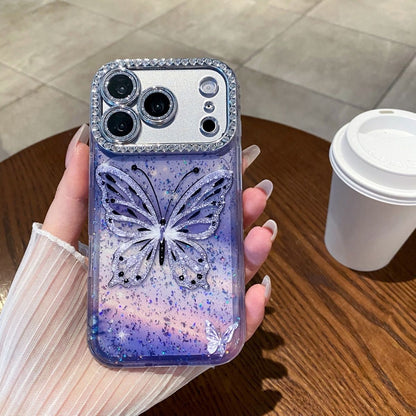 Butterfly Glitter Mobile Cover with Diamond Border – Transparent Designer Case