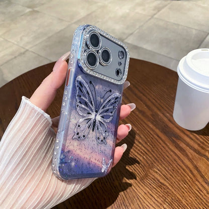 Butterfly Glitter Mobile Cover with Diamond Border – Transparent Designer Case