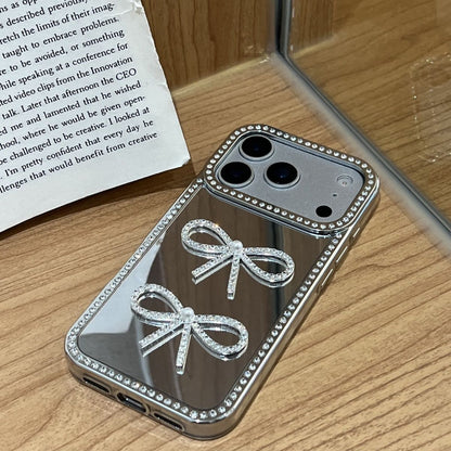 Luxury Bow Mirror Mobile Cover with Diamond Border – Premium Designer Case