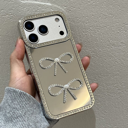 Luxury Bow Mirror Mobile Cover with Diamond Border – Premium Designer Case