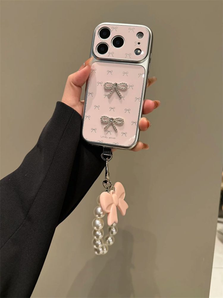 Cute Bow Pearl Mobile Cover with Hanging Charm – Luxury Designer Case
