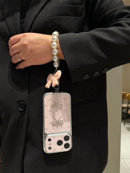 Cute Bow Pearl Mobile Cover with Hanging Charm – Luxury Designer Case