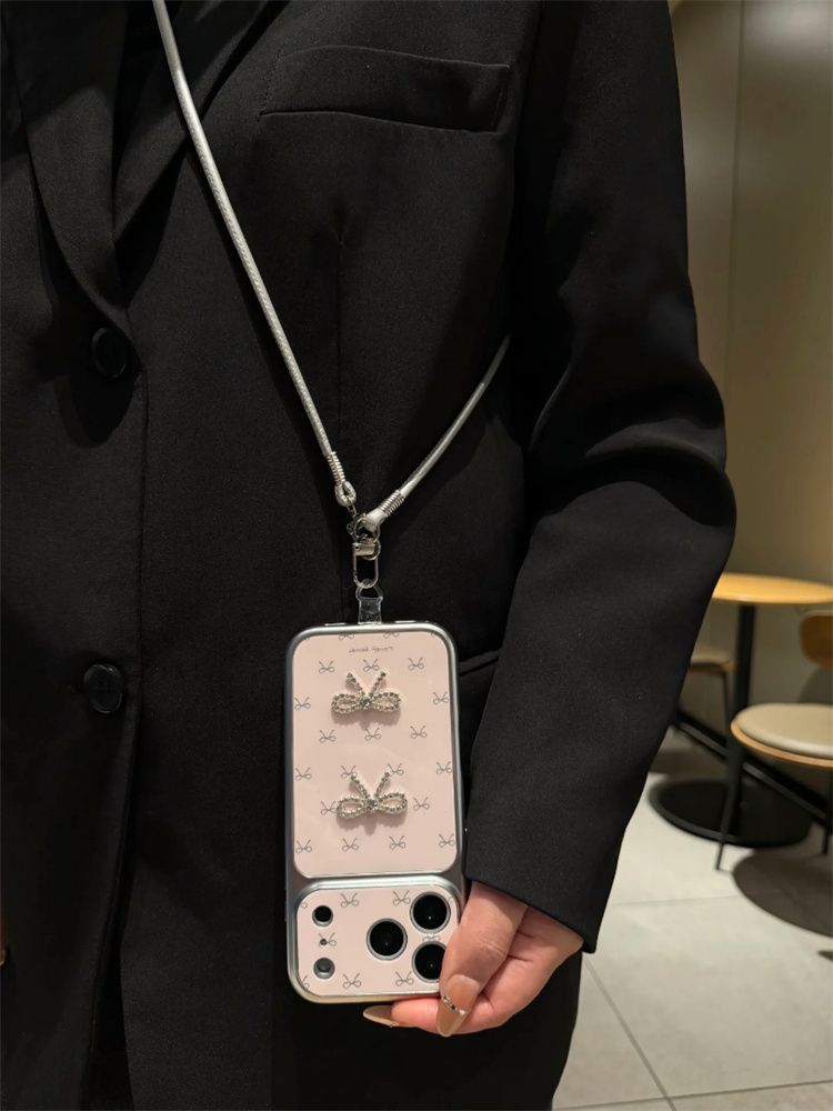 Cute Bow Pearl Mobile Cover with Hanging Charm – Luxury Designer Case