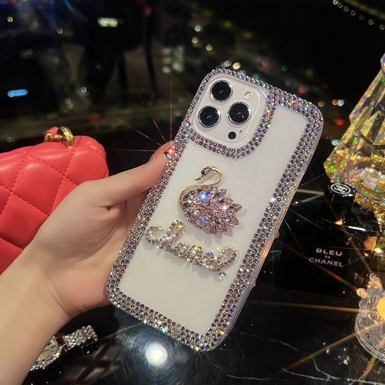 Luxury Swan Diamond Mobile Cover – Premium Bling Designer Case with Crystal Border