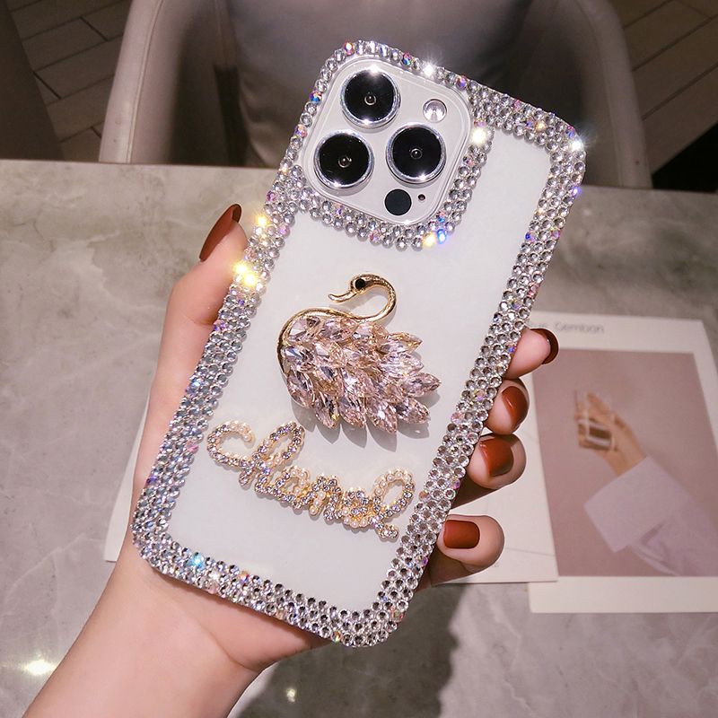 Luxury Swan Diamond Mobile Cover – Premium Bling Designer Case with Crystal Border