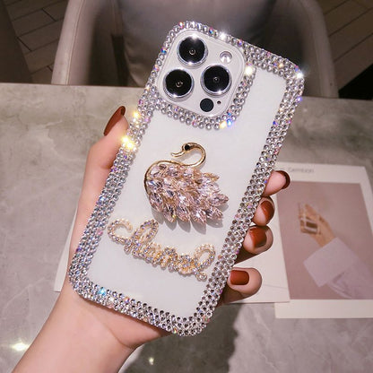 Luxury Swan Diamond Mobile Cover – Premium Bling Designer Case with Crystal Border